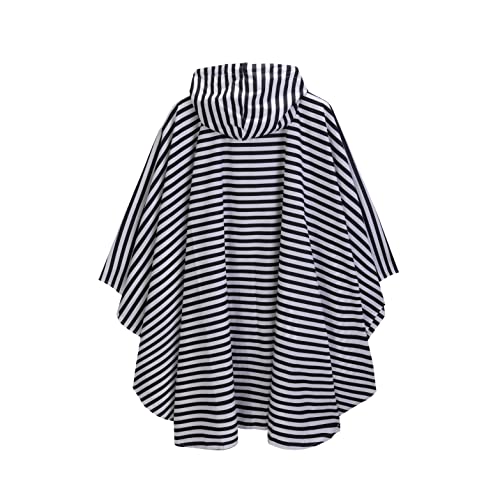 Fashion Hooded Rain Poncho Waterproof Raincoat Jacket with pocket for Women/Men/Adult - color: Black/White Strips