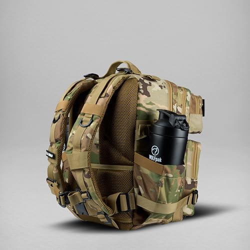 WOLFpak 25L Athletic Gym Backpack (OCP Camo) Durable 1000D Waterproof Oxford Material w/MOLLE Webbing, Laptop Pocket & Dual Cup Holders, Durable Fitness/Travel/Military Daypack - color: Ocp Camo