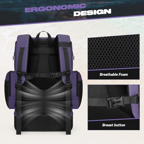 Maelstrom Waterproof Swim Backpack, Gear Sports Bag With Shoe Compartment - color: Purple