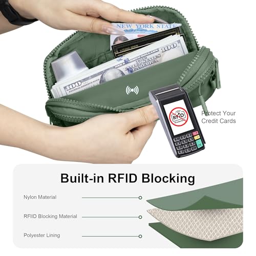 FODOKO Wristlet wallets for women Nylon Quilted Wallet with 4 Zippers,Travel Credit Card,Holder Cell Phone Organizer - color: Pea Green 2