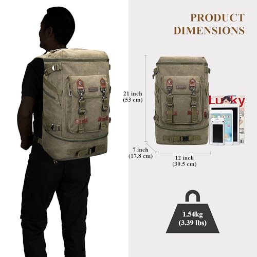 WITZMAN Travel Backpack for Men Women Carry-on Airline Approved - color: Army Green