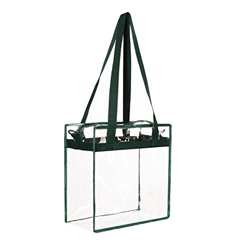 BAGAIL Clear Bags 12x6x12 Stadium Approved Clear Tote Bag with Zipper Closure Crossbody Shoulder Bag with Adjustable Strap - color: Green