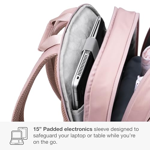 Traveler's Choice Iria 20L Backpack for Women, Water Resistant Travel Bag Daypack, Work, College, Business, Commuter, Dusty Pink, Carry-on Laptop Backpack - color: Dusty Pink