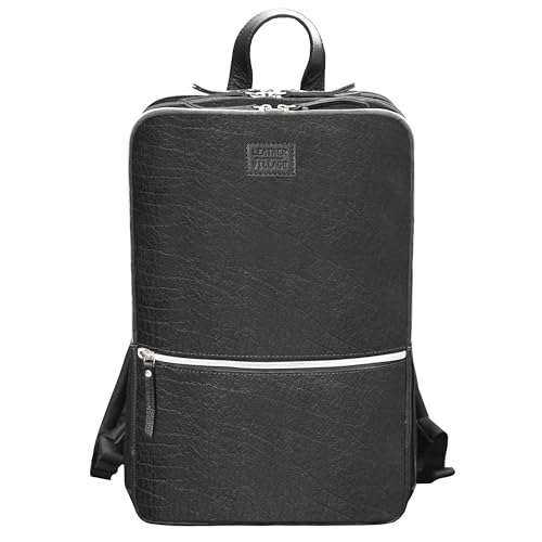 LEATHER VILLAGE Leather Laptop Backpack for Men with Trolley Strap 16L Slim - color: Black