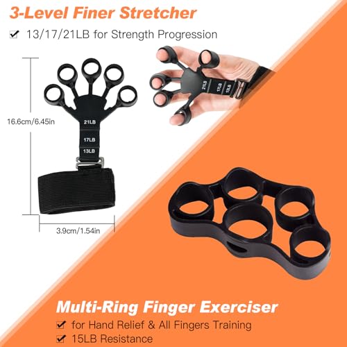 CYFIE Grip Strength Trainer Kit, Adjustable Hand Gripper Strengthener, Forearm Strengthener & Finger Exerciser Set with Finger Stretcher, Stress Ball & Grip Ring for Athletes, Rock Climbing & Rehab - color: BLUE & BLACK