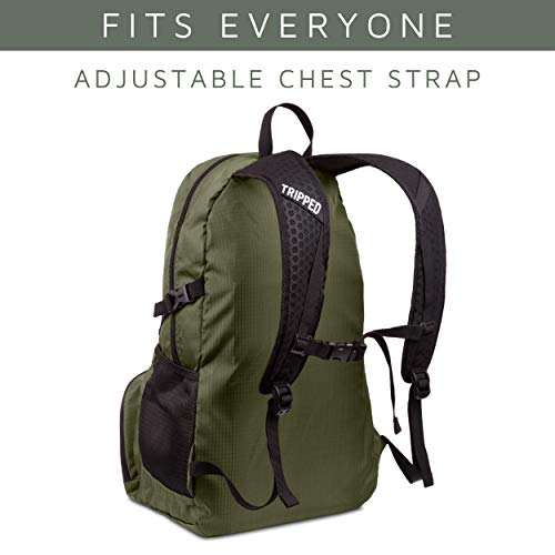 TRIPPED Travel Gear Traveling Backpack- Foldable collapsible lightweight backpack for travel (Green) 35 liters - color: Moss Green