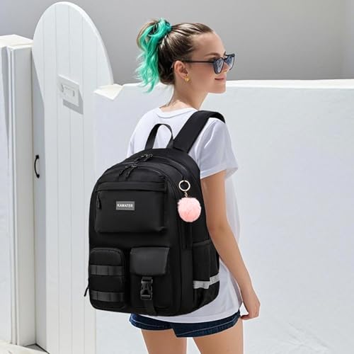 School Backpack for Teen Girls & College Women - Anti-Theft & Water Resistant 17.3 Inch Laptop Mochilas Bookbag - Large Ergonomic Straps Backpack, Classic Black - color: Black, size: 17.3 Inch