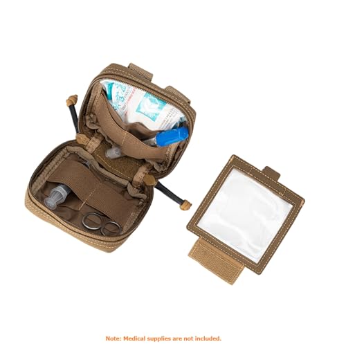 Small MED Kits Holder Duty Belt Gloves Pouch MOLLE Tactical Vest Nasal Spray Case Compact IFAK Carrier Backpack Wallet Cards Knife Gadgets Mini EDC Organizer Bag w/Removeable Clear ID Pocket - color: Coyote Brown