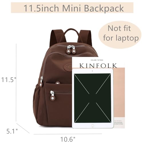 Tanweibago Mini Nylon Women Backpacks,11L Small Ladies backpacks Casual Lightweight Women Shopping Travel Daypack (Brown) - color: Brown