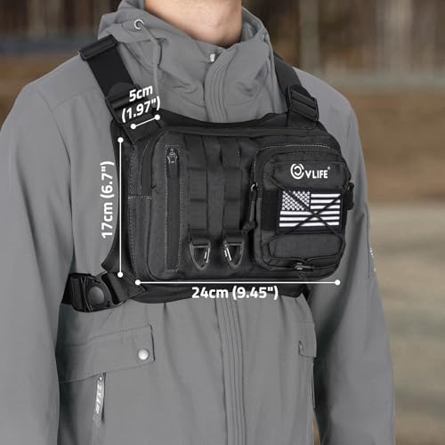 CVLIFE Outdoor Chest Bag for Men, Tactical Chest Pack, Adjustable Running Vest Bag, Lightweight Anti-theft EDC Rig for Hiking - color: Black