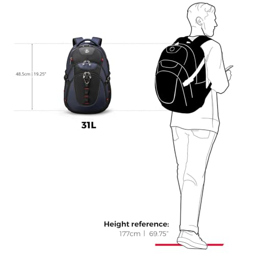 Swissdigital Design Travel Laptop Backpack for Men with USB SD803-12 - color: Black/Blue