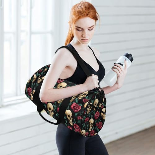 MNSRUU Duffel Bags Cute Skulls Roses Sports Gym Bag Travel Luggage Overnight Bags for Men Women Duffel Bags for Traveling - color: Goth 11
