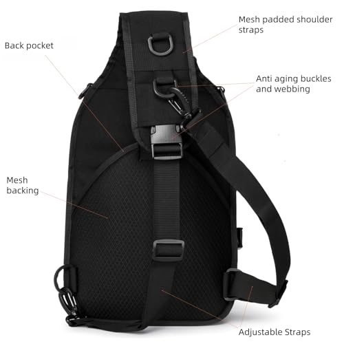 AMHEH 15L 1050D Urban Tactical Sling Bag for Men 12 Inch Laptop, Black | MOLLE Crossbody One Strap Shoulder Backpack, Everyday Carry, Commuting, Walking, Cycling, Motorcycle Riding, Day Trip, Travel - color: Black