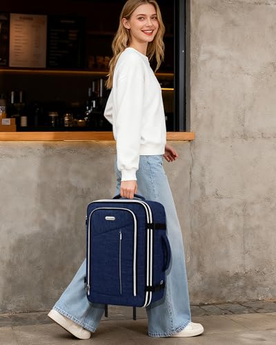 Travel Carry On 17.5" Laptop Expandable Backpack for Men Women, Personal Item Bag Waterproof Airline Approved with USB Charging Hole 3 Packing Cubes, Large Weekender Daypack Business Luggage Suitcase - color: Navy Blue, size: Expandable
