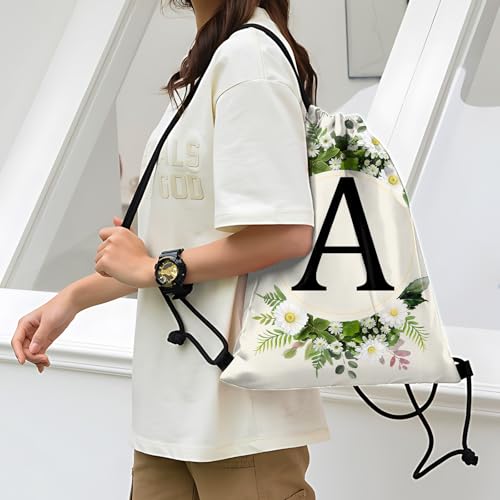 Initial Letter Drawstring Backpack String Sports Gym Bags Waterproof Sackpack Cute for Men Women Beach (13"×17") (Letter-A) - color: Letter---a