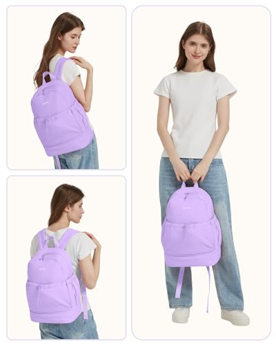 Ceneda Gym Backpack for Women, Cute Gym Bag with Shoe Compartment, Wet Pocket & Tumbler Strap, Puffer Dance Cheer Backpack - color: Purple, style: Puffer