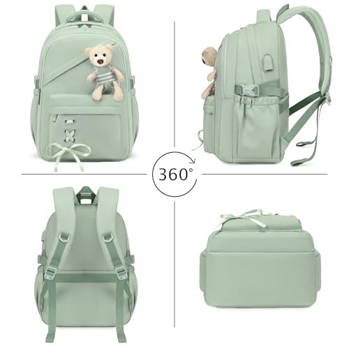 ACESAK School Backpack for Girls - 3 PCS Cute Girls Backpack with Lunch Box & Pencil Case - Kawaii Casual Kids Bookbag School Bag Daypacks Set for Elementary Middle High School Student Teens (Green) - color: Green