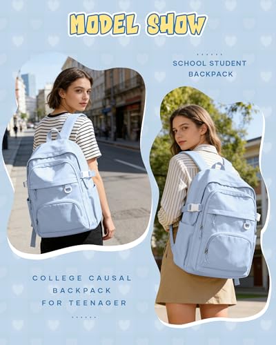Lightweight Backpack for College & High School Backpack With Lots of Pockets Cute School Bag for Girls Boys, Large Capacity Bookbag for Women Men, Waterproof Teens Casual Daypack Backpack(Blue) - color: Milky Blue