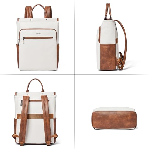 Leather Laptop Backpack for Women, Travel Backpack Purse Fits 15.6 Inch Laptop, Casual Daypack with Laptop Compartment for Men Teachers College Work Business Nurse Weekender, Black - color: 4-1 Beige