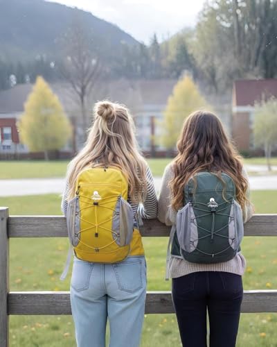 Hydration Backpack with 2L Water Bladder - Lightweight 15L Daypack with Phone-Sized Hip Belt Pockets, Anti-Chafe Cotton Edging & No-Bounce Straps - Small Water Backpack for Hiking, Running, Skiing - color: Yellow