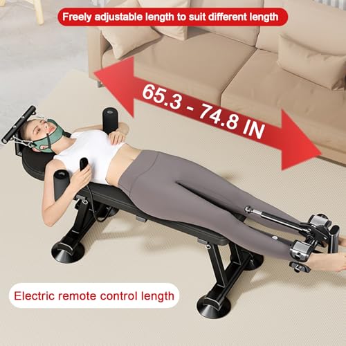 Fitness Full Body Traction Bed, Massage Cervical Traction Table for Lumber Stretching, Portable Inversion Table Alternative, Back Decompression Bench Machine for Home (Electric High)