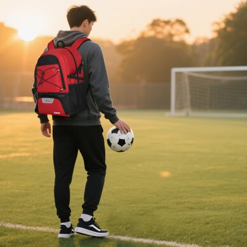 Goloni 30L Sports Backpack with Ball Compartment & Ventilated Shoe Pocket,Basketball Soccer Bag for Youth Boys Girls - color: Wine Red