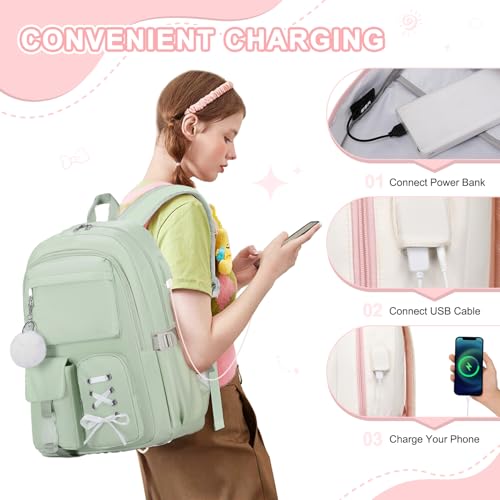 Scothen Backpacks for Girls, Girls Backpack with Lunch Box & Pencil Pouch for Teens Girl Kids Elementary Middle High School College Student Bookbag Daypack Laptop Travel Backpack for Women - color: Beige Pink