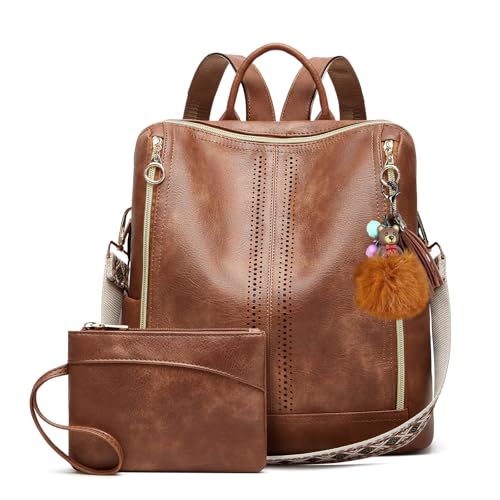 Makes Backpack Purse for Women PU Leather Travel Satchel Handbag Convertible Design Bag with Purse - color: Brown Quadruple Zipper