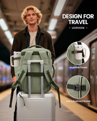 LOVEVOOK 50L Travel Backpack for Women Men with Garment Bag, Airline Approved Carry on Luggage Travel Essentials with 3 Packing Cubes, TSA Overnight Bags Weekender Essentials Backpacks fits 17" Laptop - color: Bean Green-dark Green, size: 50L-4Pcs