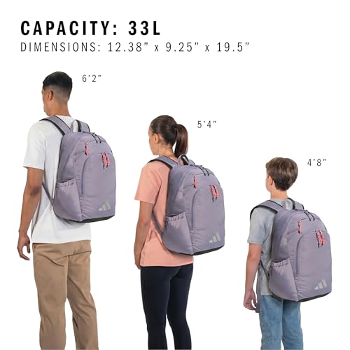 adidas Defender 5 Backpack for Sports, Gym, School and Travel, 33L, Slate Grey/Silver Metallic/Solar Turbo Pink, OSFA - color: Slate Grey/Silver Metallic/Solar Turbo Pink