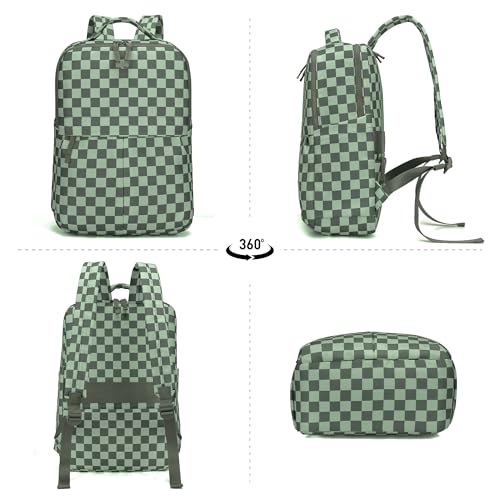 Checkered Backpack for Women Fashion Backpacks with Laptop and Multi Compartment for Travel and Work Bean Green Check - color: Bean Green Check