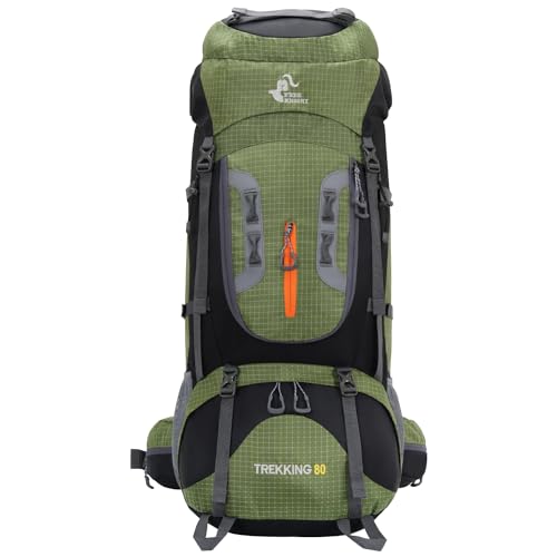 Bseash 80L Waterproof Hiking Camping Backpack with Rain Cover, Lightweight Outdoor Sport Travel Daypack for Climbing Touring (Army Green) - color: Army Green
