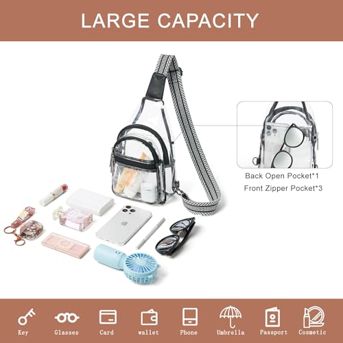 Leresas Clear Sling Bag Stadium Approved for Women Men Clear Purse Backpack Clear Crossbody Fanny Pack Stadium Events Concert - color: Black-1