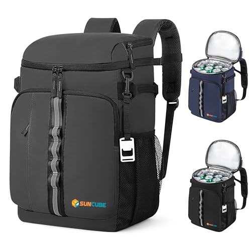 SUN CUBE Cooler Backpack 33 Can, Leakproof Insulated Backpack Cooler for Men Women, Camping Cooler Backpack for Beach Travel Hiking, Waterproof Lunch Backpack - color: Grey