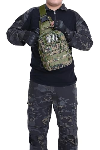Tactical Sling Backpack Military Crossbody Bag Pack for Mens One Shoulder Holster Sling Bag 10L - color: Small Woodland Digital