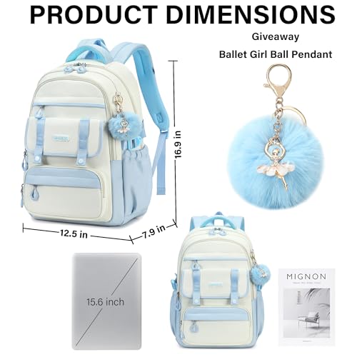 School Backpack for Girls, Laptop Backpack 15.6 Inch Kids Elementary Middle High School Bag Anti Theft Cute College Bookbags for Teens Girls Women Students Casual Travel Daypack,Blue Beige - color: Blue Beige