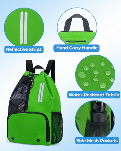 Swim Bag Mesh Drawstring Backpack with Shoe Compartment & Wet Pocket Waterproof Beach Backpack Pool Bag for Swimming, Gym, Travel and Workout Gear (Mint Green) - color: Mint Green