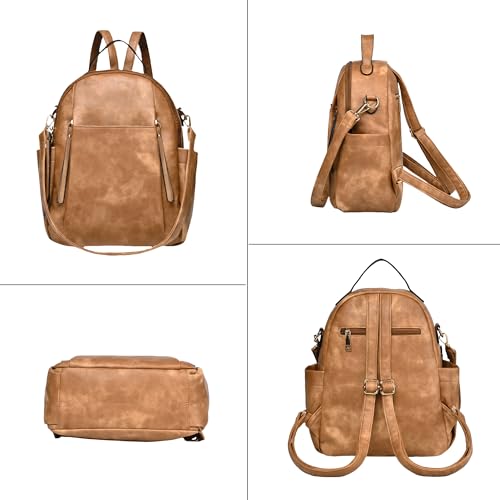 Small Backpack for Women Designer Leather Mini Backpack Purse Ladies Fashion Roomy Shoulder Handbag (Apricot) - color: Apricot