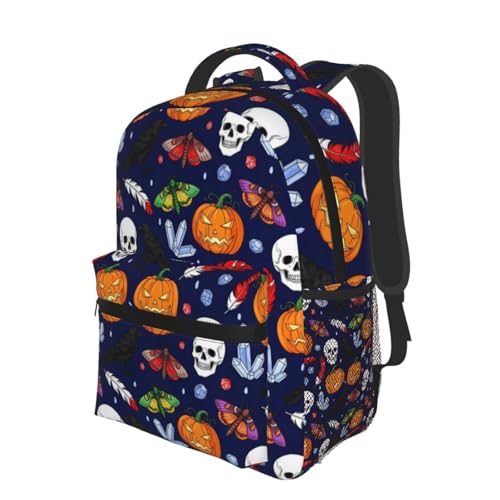 Gym and Sports Backpack Halloween Raven Pumpkin Skull, Lightweight Casual Daypack with Side Water Bottle Pocket for Beach and Outdoor - color: Pattern (269)