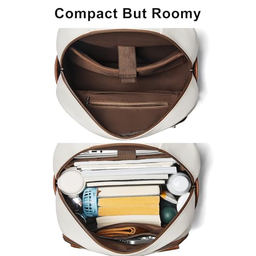 Leresas 37L Backpack Purse for Women Mens Teacher Bag Work Travel Back Pack Vegan Leather Laptop College Daypack Business Computer Book Bag Beige - color: Beige