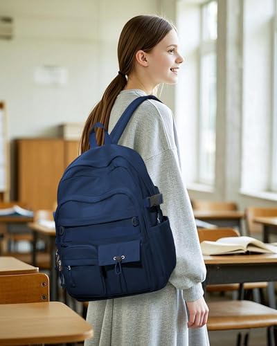 Aesthetic School Backpack for Women Men College Backpack With Lots Of Pockets Waterproof Travel Casual Daypack Cute Bookbag For Teens Girls Boys High School Bag(Blue) - color: B2-blue