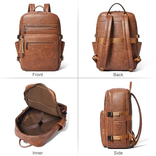 Shrrie Laptop Backpack for Women,Vegan Leather Backpack Work Computer Backpacks fits 16" Laptop,Water Resistant Teacher Nurse Casual Daypack for Weekender Camping Travel,Two-toned Brown - color: Two-toned Brown