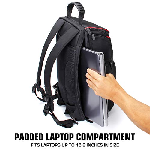 USA Gear Camera Backpack for Photographers DSLR/SLR/Mirrorless Camera Bag with Laptop Slot, Rain Cover, Tripod Holder - color: Red