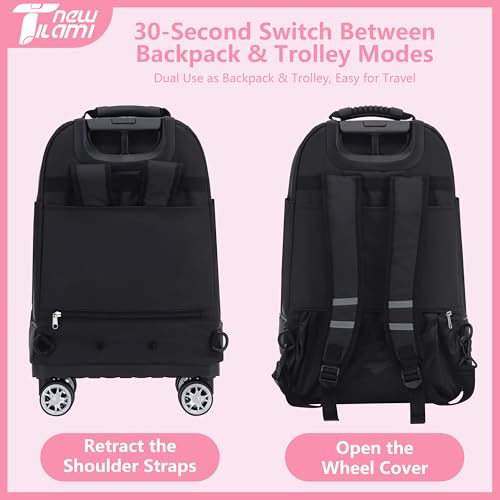 NEW TILAMI 19 Inch Rolling Backpack 360°rotating Universal Wheel, Large Organizer Compartments, Adjustable Handle, Carry on for School Students Business Travel, Cherry Blossoms - color: Cherry Blossoms