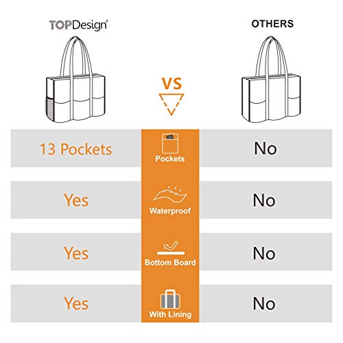 TOPDesign Utility Water Resistant Tote Bag with 13 Pockets, Zipper Closure - color: Bird, size: Medium