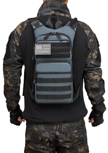 Insulated Water Hydration Pack Bag with 3L TPU Bladder Tactical Molle Hydration Backpack for Hiking Cycling Running - color: Grey Gray
