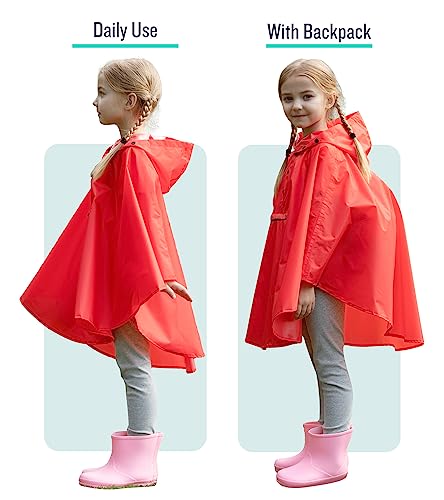 SaphiRose Lightweight Kids Rain Poncho Jacket Waterproof Outwear Rain Coat - color: Red, size: 7-9 Years