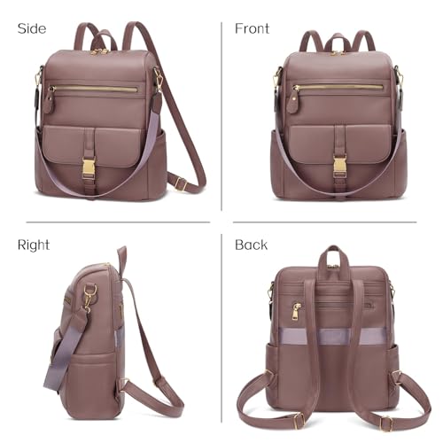 KKXIU Backpack Purse for Women - PU Leather Ladies Backpack for Daily with Anti-Theft Lock Pocket, Small Daypack with Luggage Strap & Water Bottle Pockets (Dark Pink) - color: Dark Pink