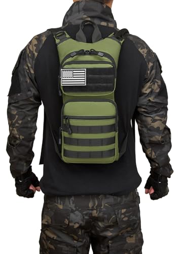 Insulated Water Hydration Pack Bag with 3L TPU Bladder Tactical Molle Hydration Backpack for Hiking Cycling Running - color: OD Green