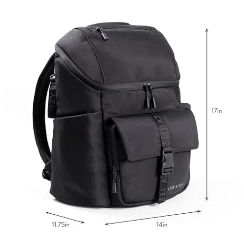 Itzy Ritzy Belong Bucket Backpack – Lightweight Diaper Bag Backpack Featuring 16 Pockets, Bucket Top Opening, Stroller Straps & Changing Pad – Organized and Stylish Everyday Family Backpack (Black) - color: Black